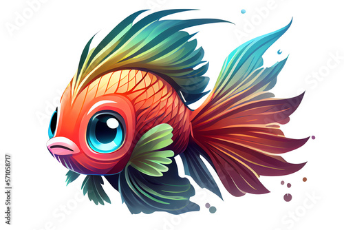 kawaii siamese fighting fish. Stylized Cute colorful tropical fish. Transparent background © Joakim