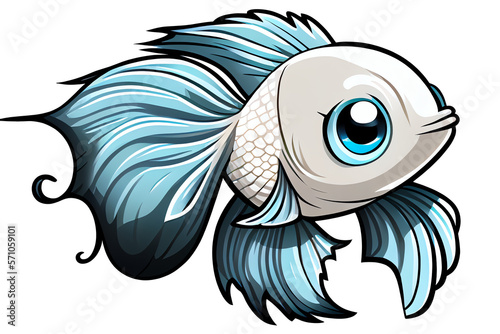 kawaii siamese fighting fish. Stylized Cute colorful tropical fish. Transparent background photo