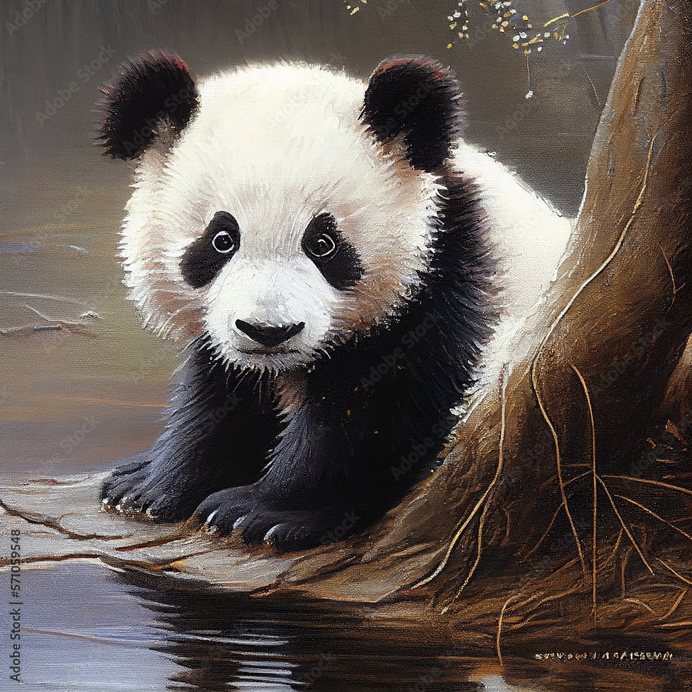 Fototapeta premium Panda bear oil painting generative ai