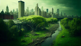 Post apocalyptic city regrown grass lush environment generative ai