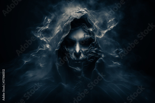 evil face with smoke in the darkness. Generative AI