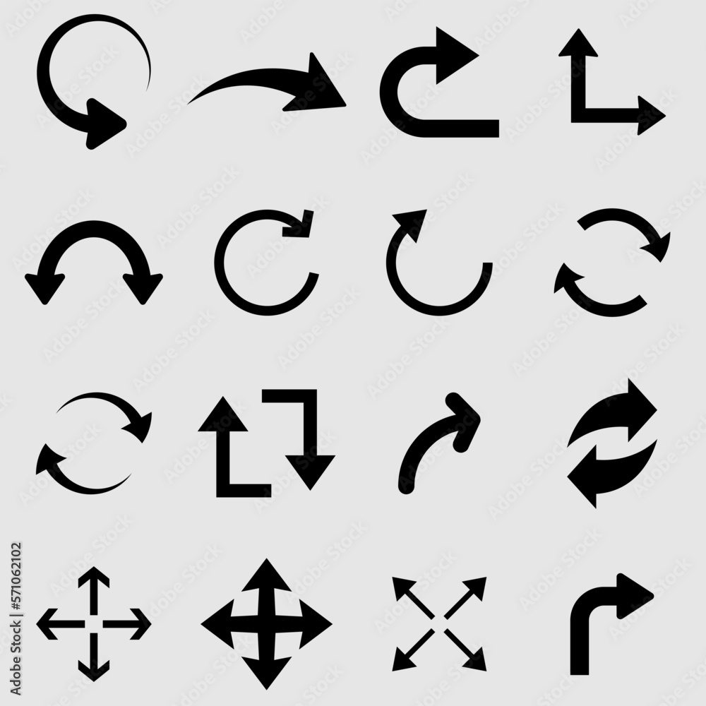 Arrow icon, big set of vector flat arrows. Arrow icon, big set of vector flat arrows.