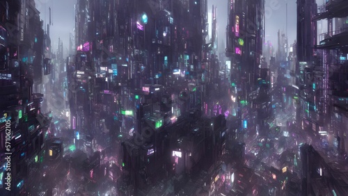 Cyberpunk megacity at night using generative AI
