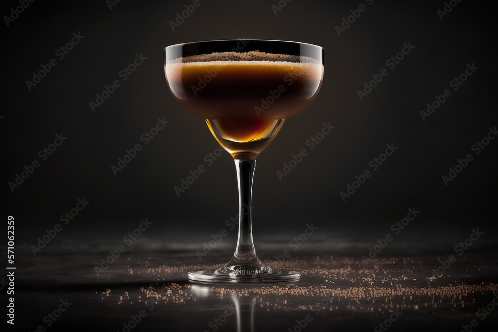 Espresso Martini cocktail on dark table, dark background, Generative AI