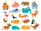 Cute Animal Sticker Isolated on White Background Big Vector Set