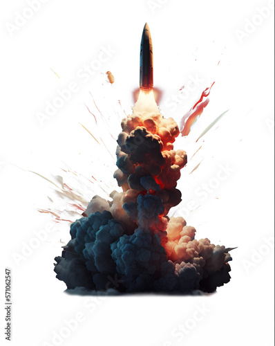 Fotografia Launch of Ballistic rocket or Cruise missile isolated on transparent background