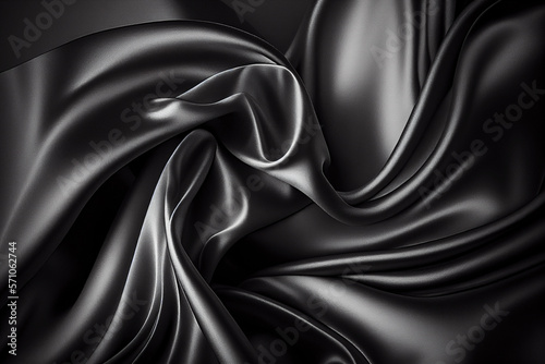 Black silk fabric background. AI generated image.