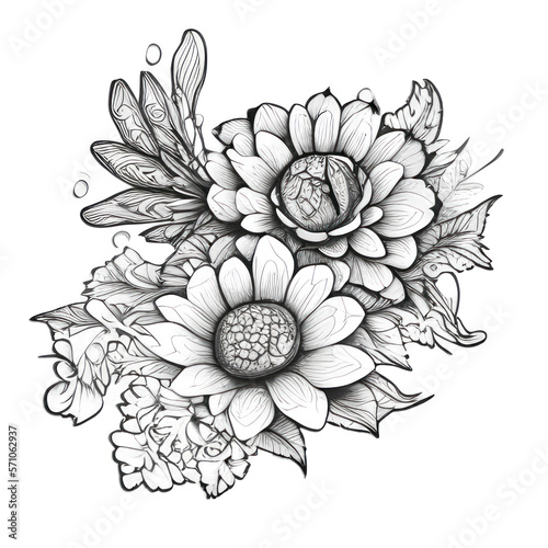 flower black and white background Generative AI