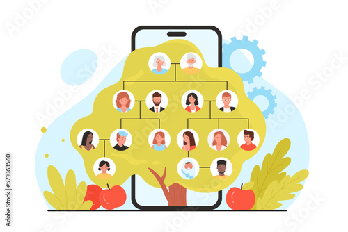 Murais de parede Family tree mobile app, genealogy template vector illustration