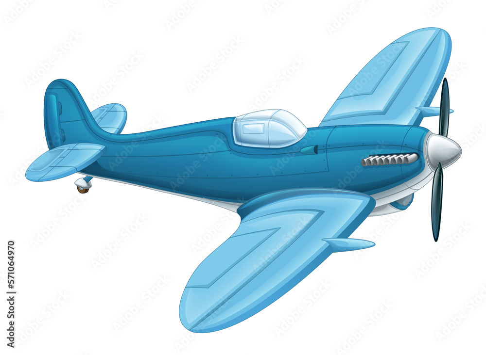 cartoon traditional plane with propeller flying illustration for