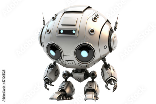 Cute Little Silver, Black and Teal, Robot Assistant Isolated On Transparent Background photo