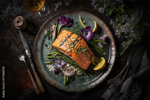 Grilled salmon food photography recipe idea generative ai