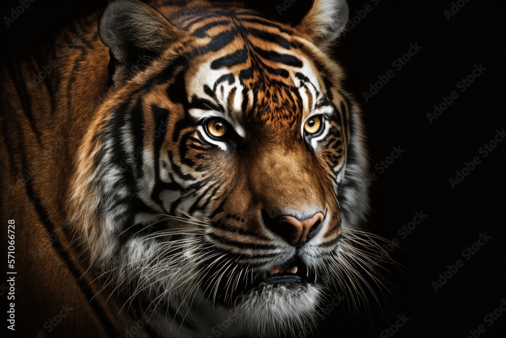 Tiger face on black background generative ai Tiger face on black background generative ai