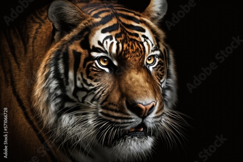 Tiger face on black background generative ai