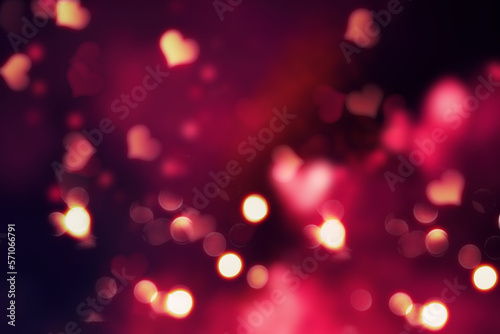 Generative AI illustration of a glittery red bokeh background with fog and a heart.