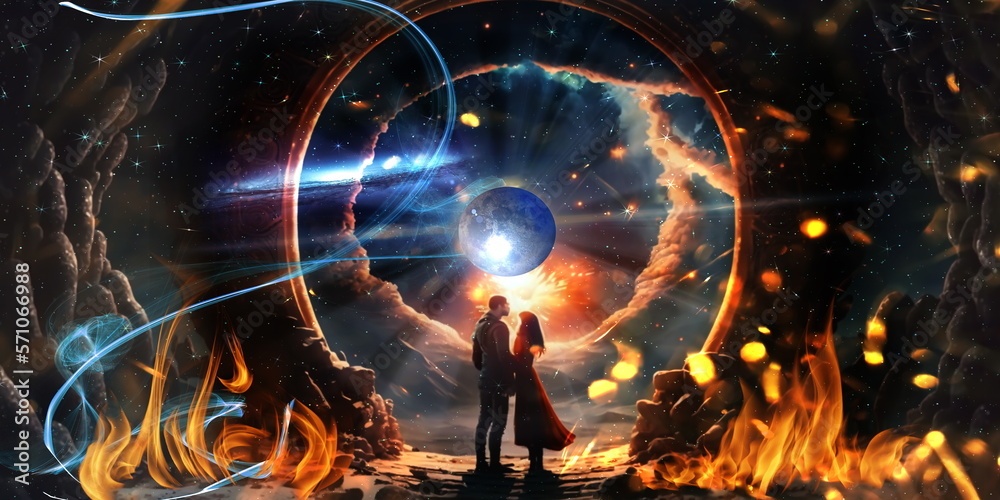 esoteric world earth and sun light flares on cosmic space and people silhouette starry night sky nebula illustration esoteric world earth and sun light flares on cosmic space and people silhouette starry night sky nebula illustration
