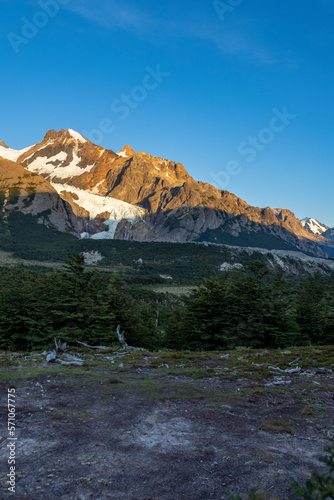 Picturesque mountain scenery in the first morning light while hiking to Laguna de los Tres and Mount Fitz Roy in Patagonia, Argentina, South America 