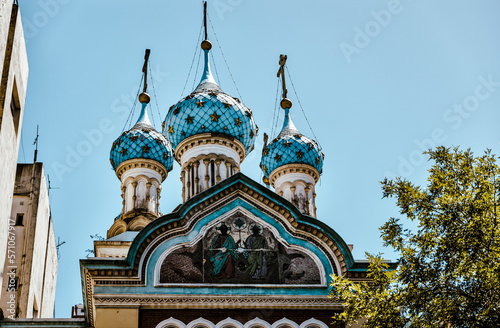 Buenos Aires, Argentina - December 21, 2022: Cathedral of the Most Holy Trinity, an Eastern Orthodox church building in in the region of San Telmo, Buenos Aires Argentina. 