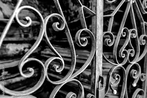 Buenos Aires, Argentina - December 21, 2022: Details of wrought iron fencing in La Recoleta Cemetery in Buenos Aires Argentina. 