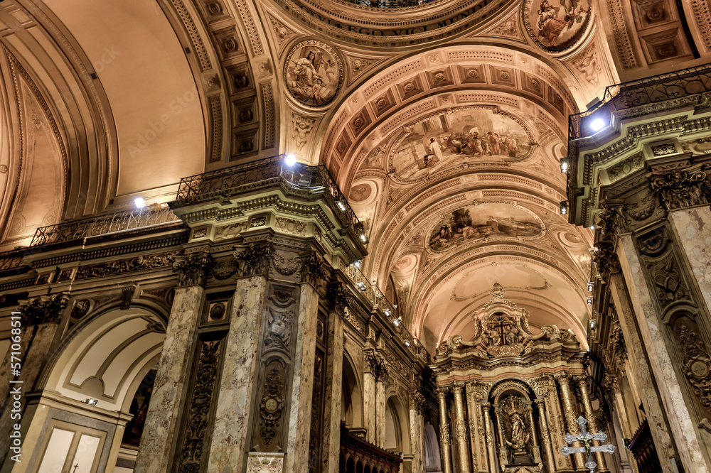 Buenos Aires, Argentina - December 21, 2022: Interiors of the Buenos Aires Metropolitan Cathedral
