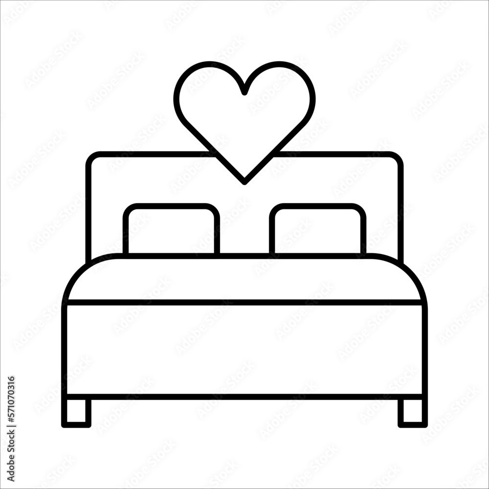 Valentine's day. Bed of love symbol. Romantic Bed icon vector illustration on white background Valentine's day. Bed of love symbol. Romantic Bed icon vector illustration on white background