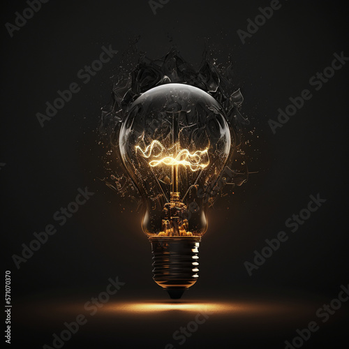 Lamp lit, black background, rays of light coming out, generated by AI