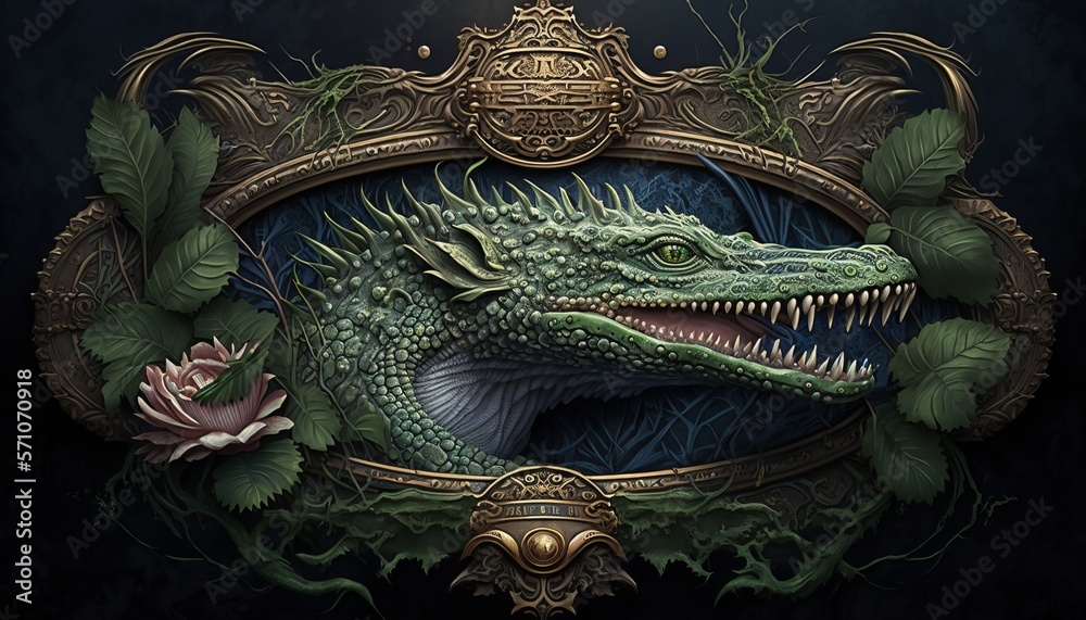 Fototapeta premium Crocodile with ornaments. AI generative. 