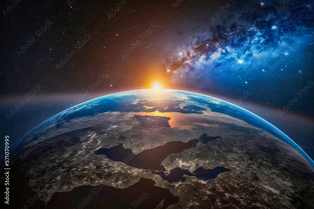 Sunset in Space on Earth Horizont. Generative AI Sunset in Space on Earth Horizont. Generative AI