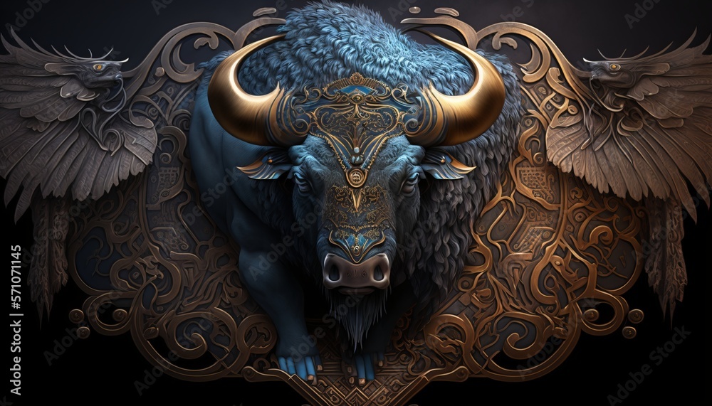 Bison with ornaments. AI generative. Bison with ornaments. AI generative.