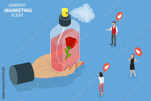 3D Isometric Flat Vector Conceptual Illustration of Ambient Scent Marketing, Signature Smells