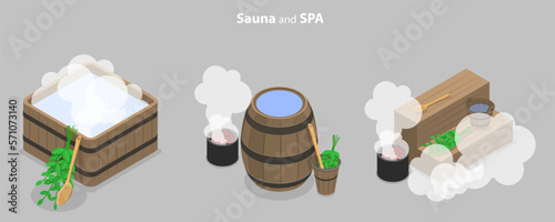 3D Isometric Flat Vector Conceptual Illustration of Sauna And SPA, Activity for Wellness and Recreation