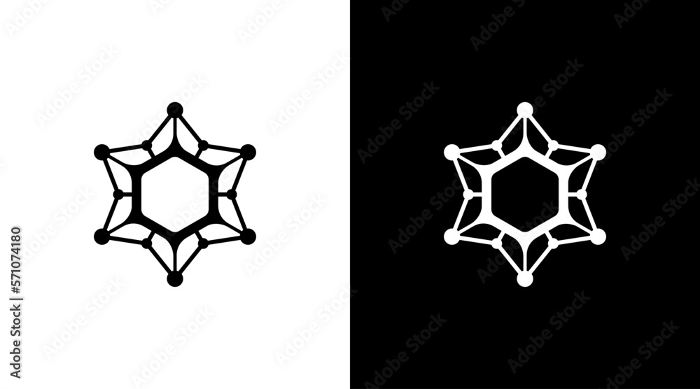 molecule logo hexagon technology monogram black and white icon style Design templates