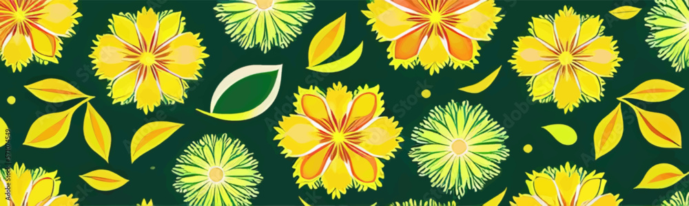 Summer jungle flower pattern background with ethnic prints and fashionable abstract design featuring vector flowers and leaves.