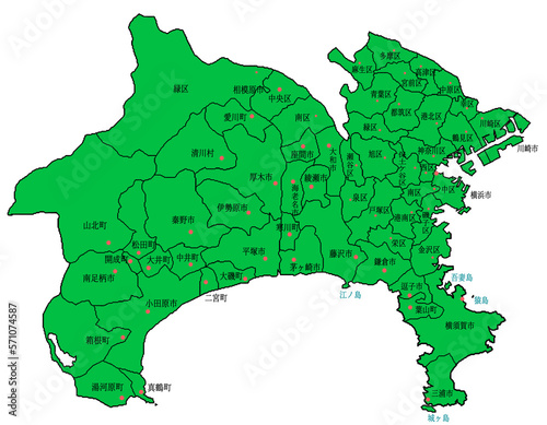 神奈川県　地図　緑色　イラスト