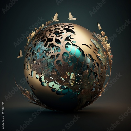 Encased Metal Globe Wrapped in Laurels