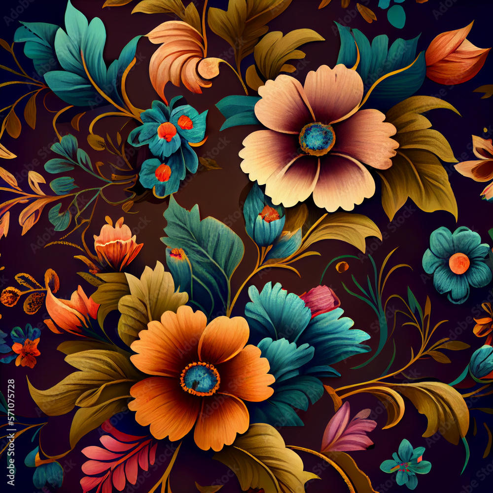 Beautiful floral pattern background with flowers. Generative AI