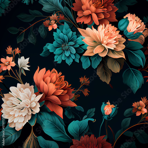 Beautiful floral pattern background with flowers. Generative AI