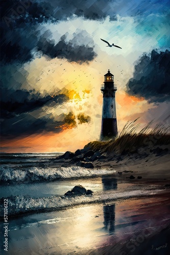 Lighthouse on ocean coastline