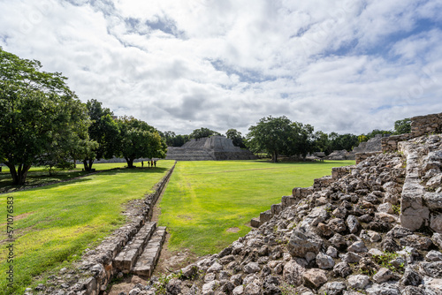 The ruins of a beautiful pyramid in the archaeological zone of Edzna in Mexico. photo