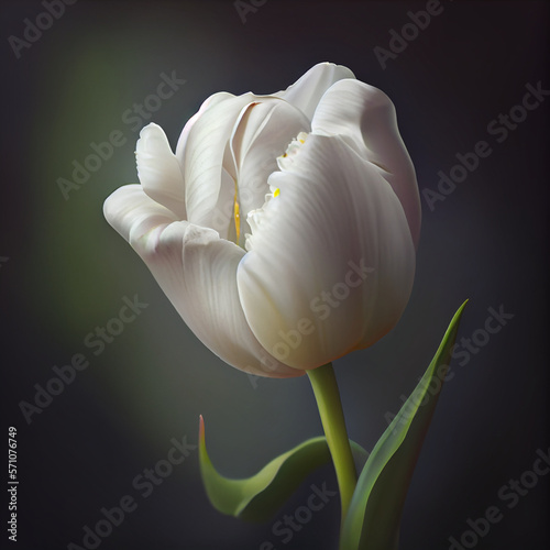 White tulip flower, realistic tulips plant watercolor illustration. Generative AI