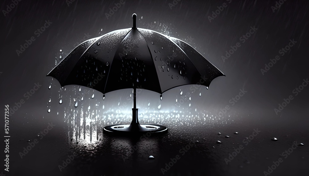 black umbrella with rain, bad day concept, illustration, Generative, AI