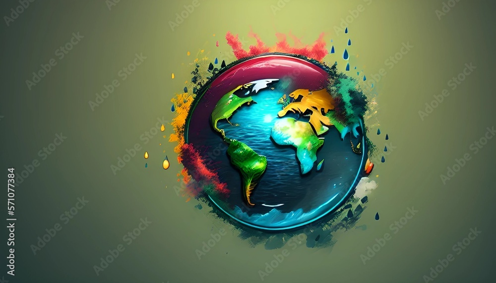 abstract fantasy earth globe with rainbow on background, eco concept, illustration, Generative, AI