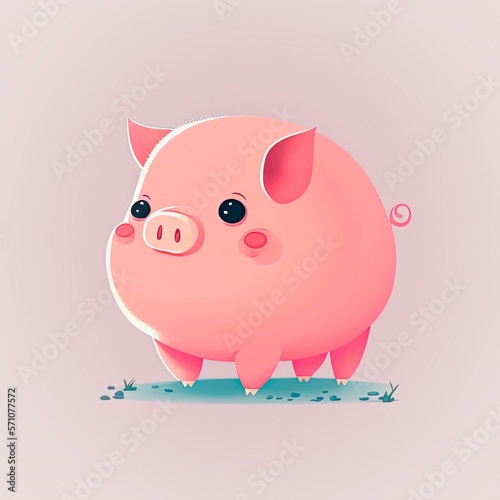 Little pretty pig, cartoon character, digital art. 