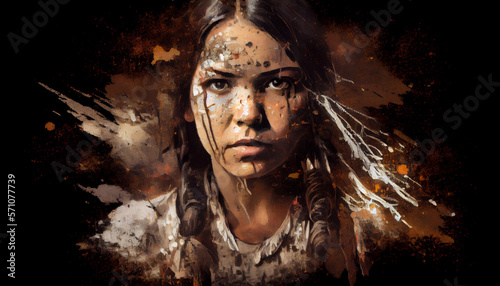Native American Indian woman. Artwork, digital art portrait. Generative AI