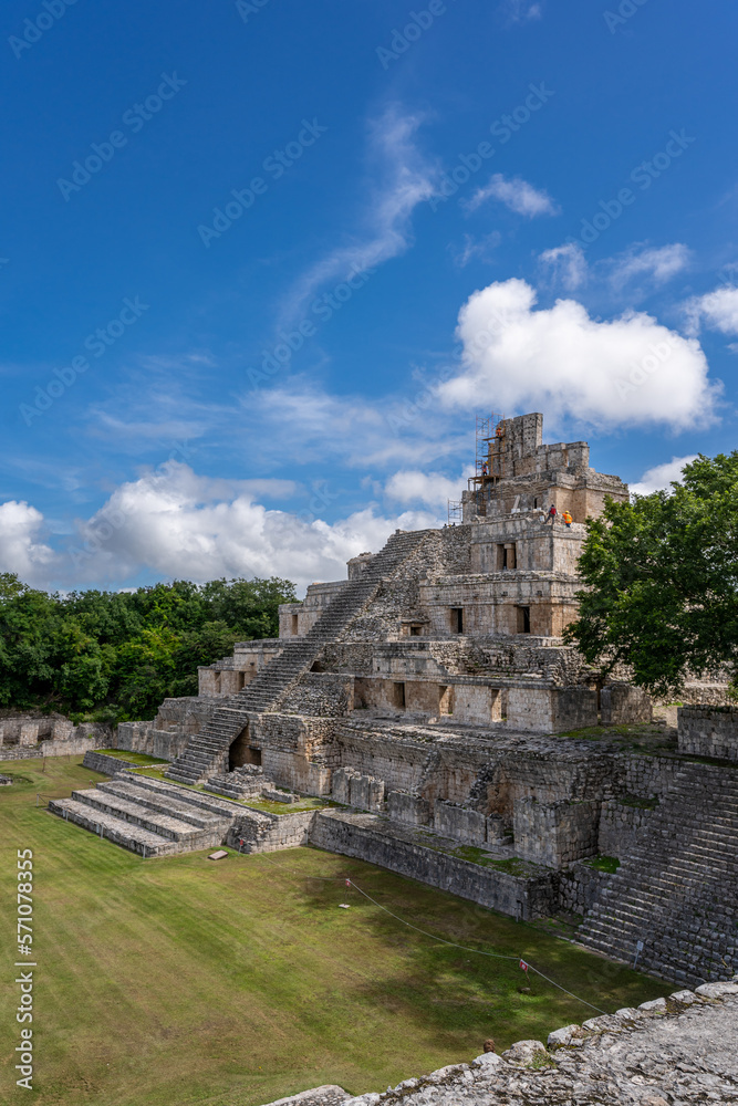 The ruins of a beautiful pyramid in the archaeological zone of Edzna in Mexico.