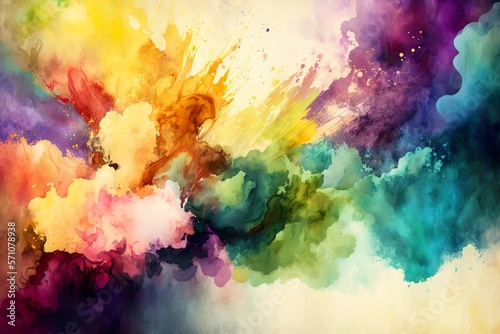 Abstract watercolor background with rainbow colors, ink blot and splash art style, generative ai © Metin