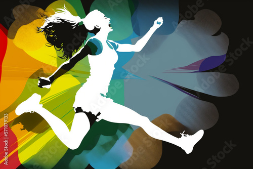 silhouette of a woman athlete doing sports on a colored background photo
