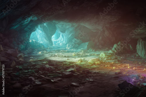 Goregous Large Colorful Cave Lit by Sunlight Stone Rocks Landscape Generative AI Illustration photo