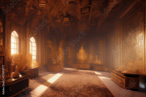 Intricate Highly Detailed Majestic Room Yellow Sunlight Illuminates the Room Generative AI Illustration
