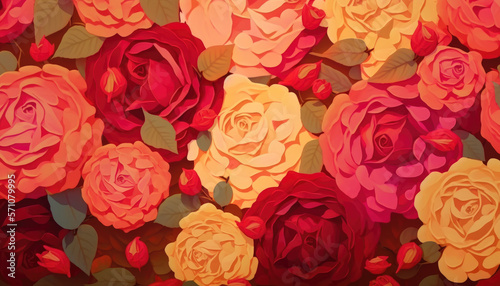 Scene covered with Roses, View from Above. Generative AI.
